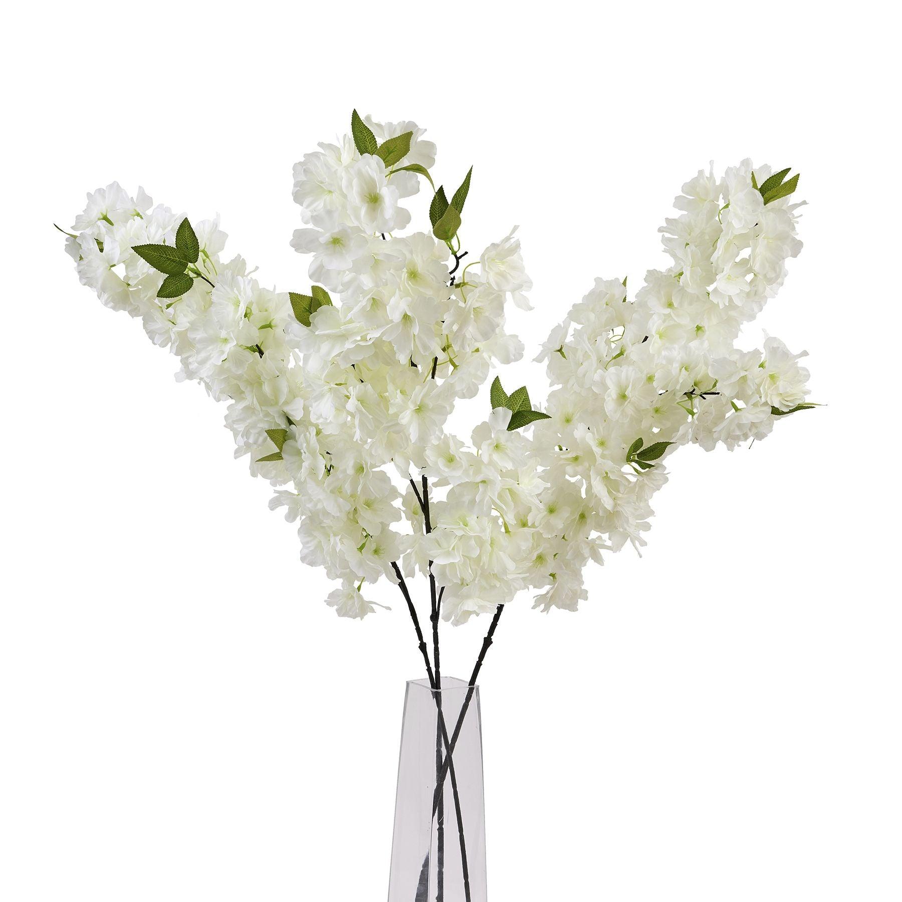 Large White Full Cherry Blossom Stem - Eudemonia Home Goods