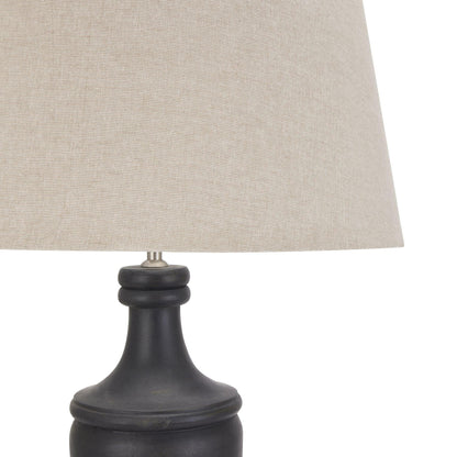 Delaney Grey Pillar Lamp With Linen Shade - Eudemonia Home Goods