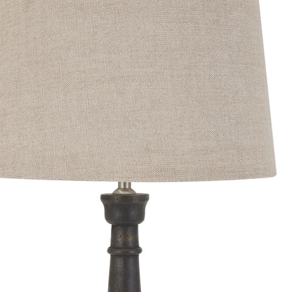 Delaney Grey Bead Candlestick Lamp With Linen Shade - Eudemonia Home Goods
