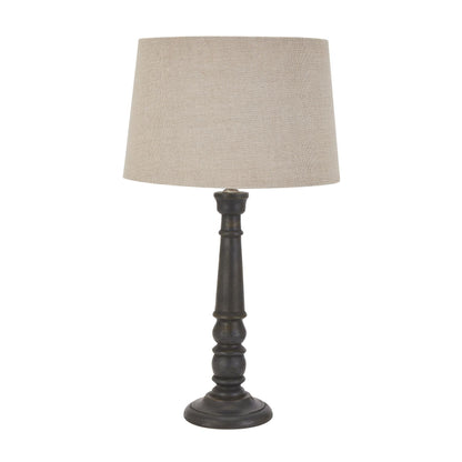 Delaney Grey Bead Candlestick Lamp With Linen Shade - Eudemonia Home Goods