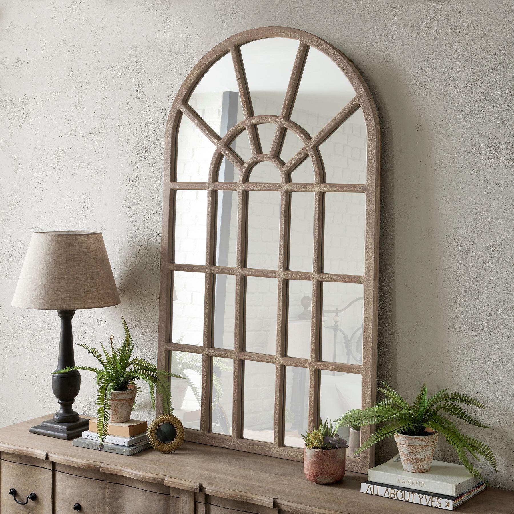 Copgrove Collection Arched Paned Wall Mirror - Eudemonia Home Goods