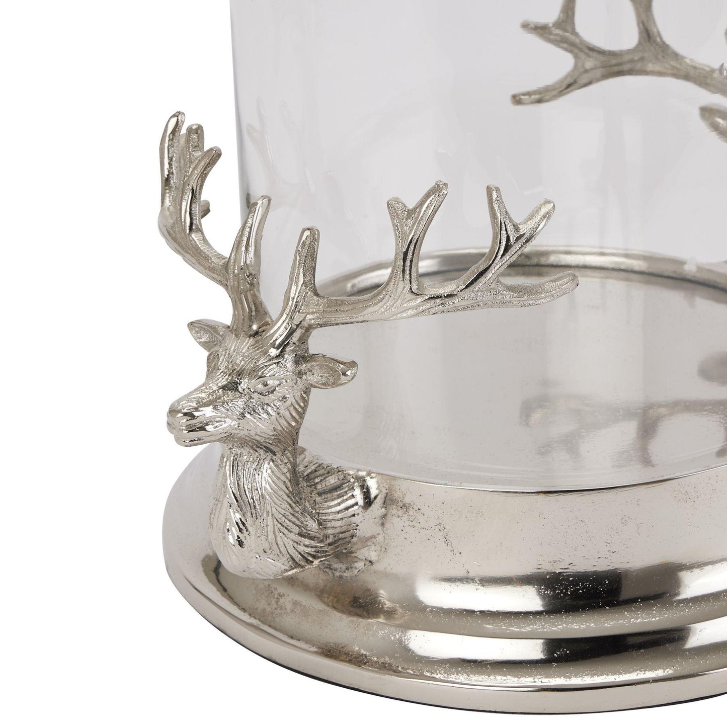 Silver Stag Heads Hurricane Lantern - Eudemonia Home Goods