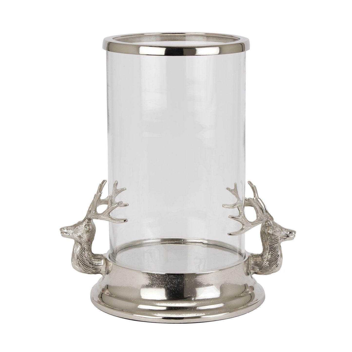 Silver Stag Heads Hurricane Lantern - Eudemonia Home Goods