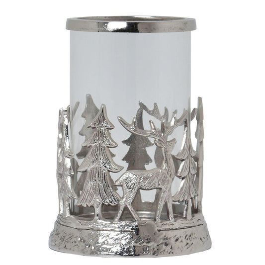 Silver Stag Scene Hurricane Lantern - Eudemonia Home Goods