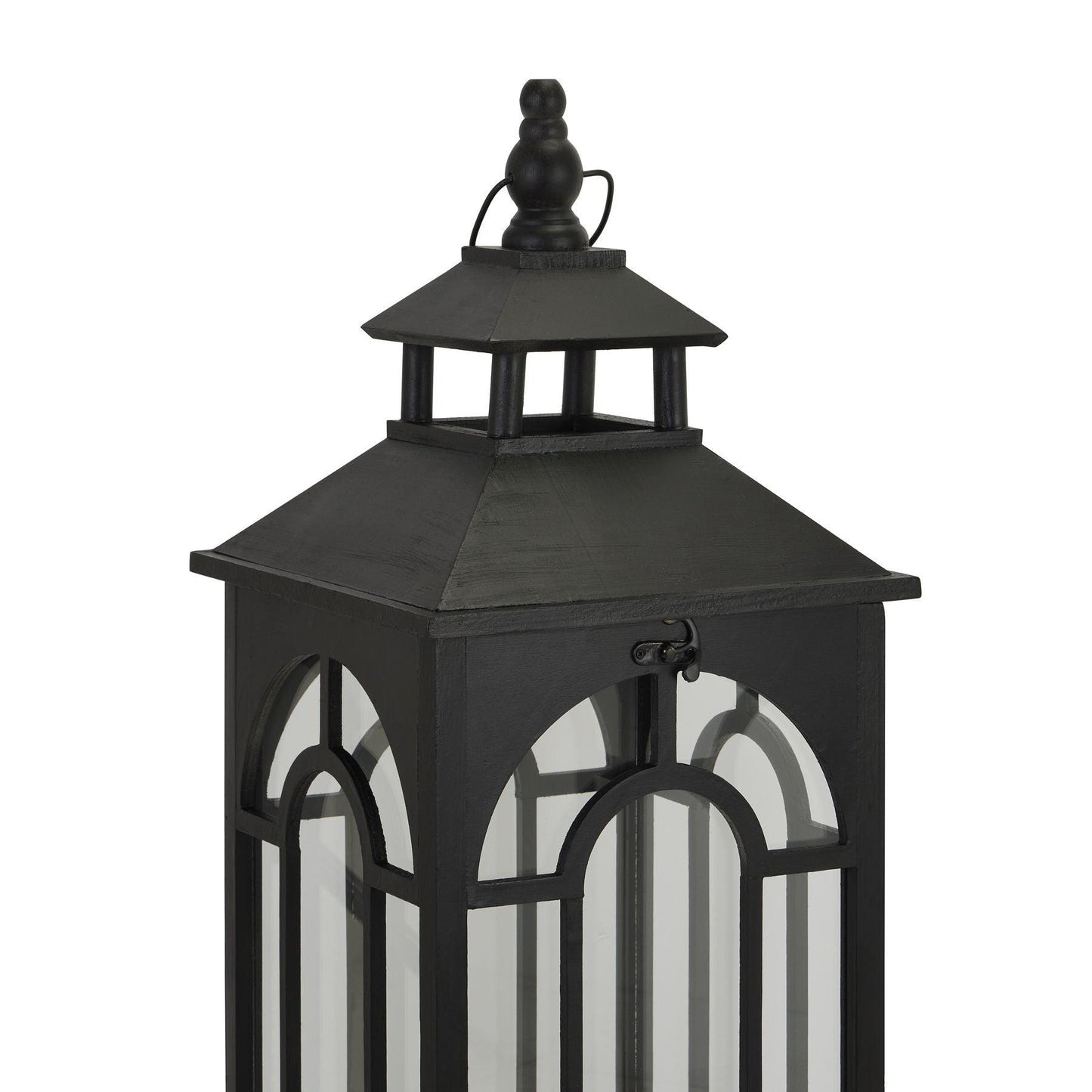 Set Of Three Black Wooden Lanterns With Archway Design - Eudemonia Home Goods