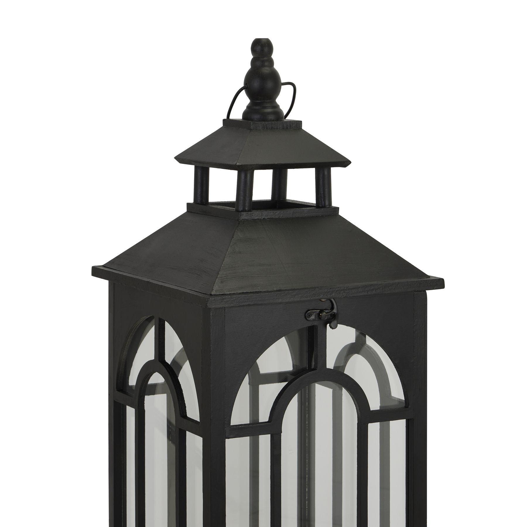 Set Of Three Black Wooden Lanterns With Archway Design - Eudemonia Home Goods