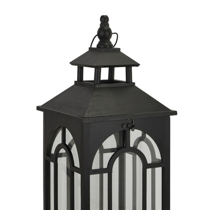 Set Of Three Black Wooden Lanterns With Archway Design - Eudemonia Home Goods