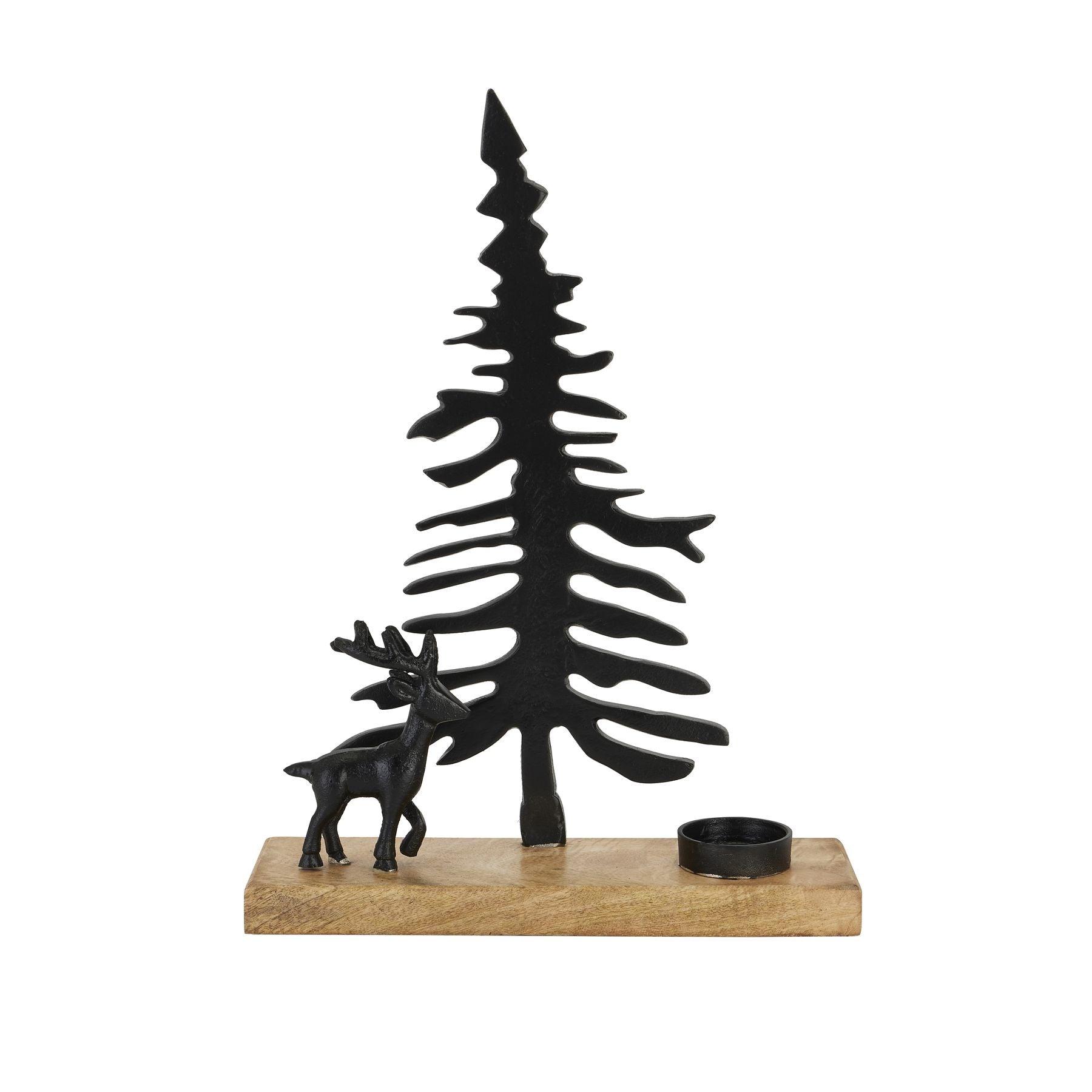 Large Cast Tree And Stag Black Candle Holder Ornament - Eudemonia Home Goods