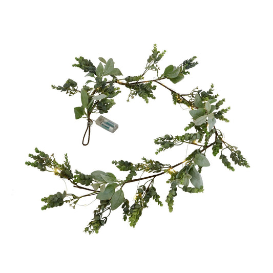 LED Winter Garland With Eucalyptus And Lambs Ear - Eudemonia Home Goods