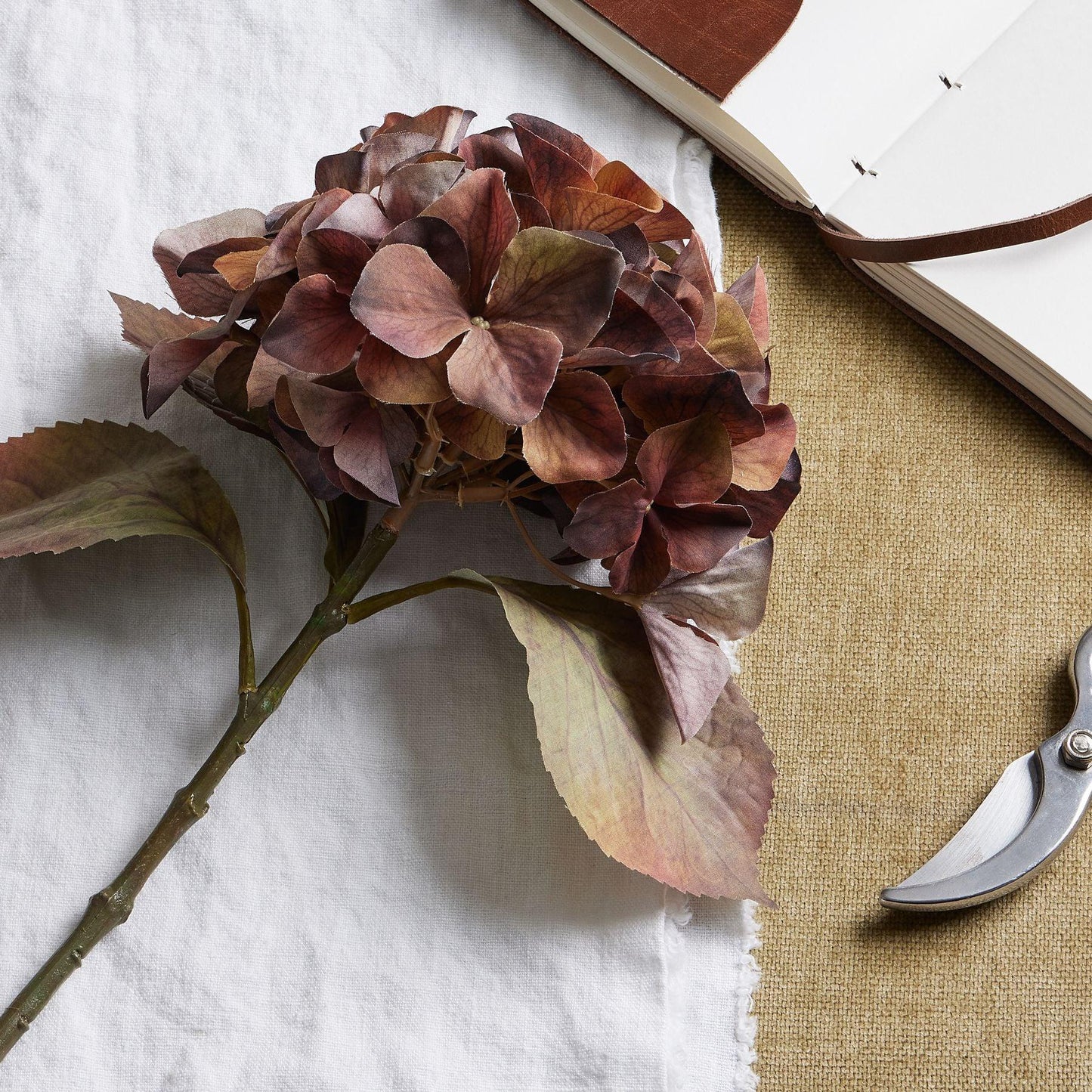 Mixed Autumn Browns Single Hydrangea Stem - Eudemonia Home Goods