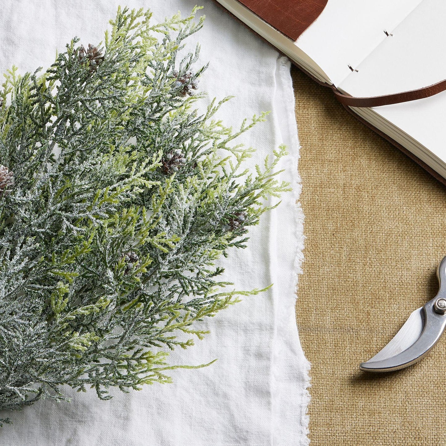Frosted Pine Spray Stem With Pinecones - Eudemonia Home Goods