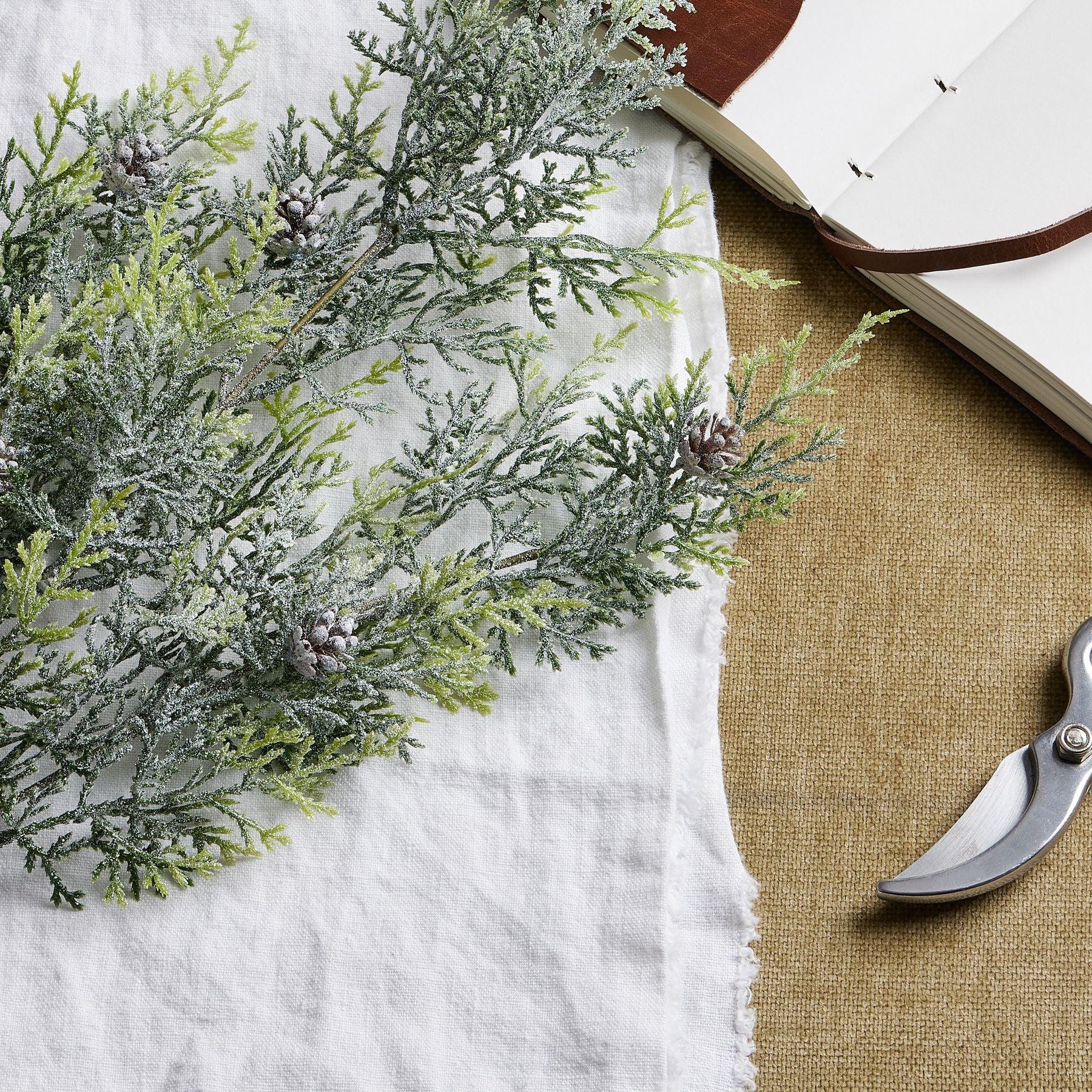 Frosted Pine Tall Stem With Pinecones - Eudemonia Home Goods