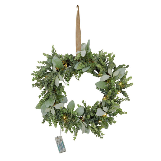 LED Winter Wreath With Eucalyptus And Lambs Ear - Eudemonia Home Goods