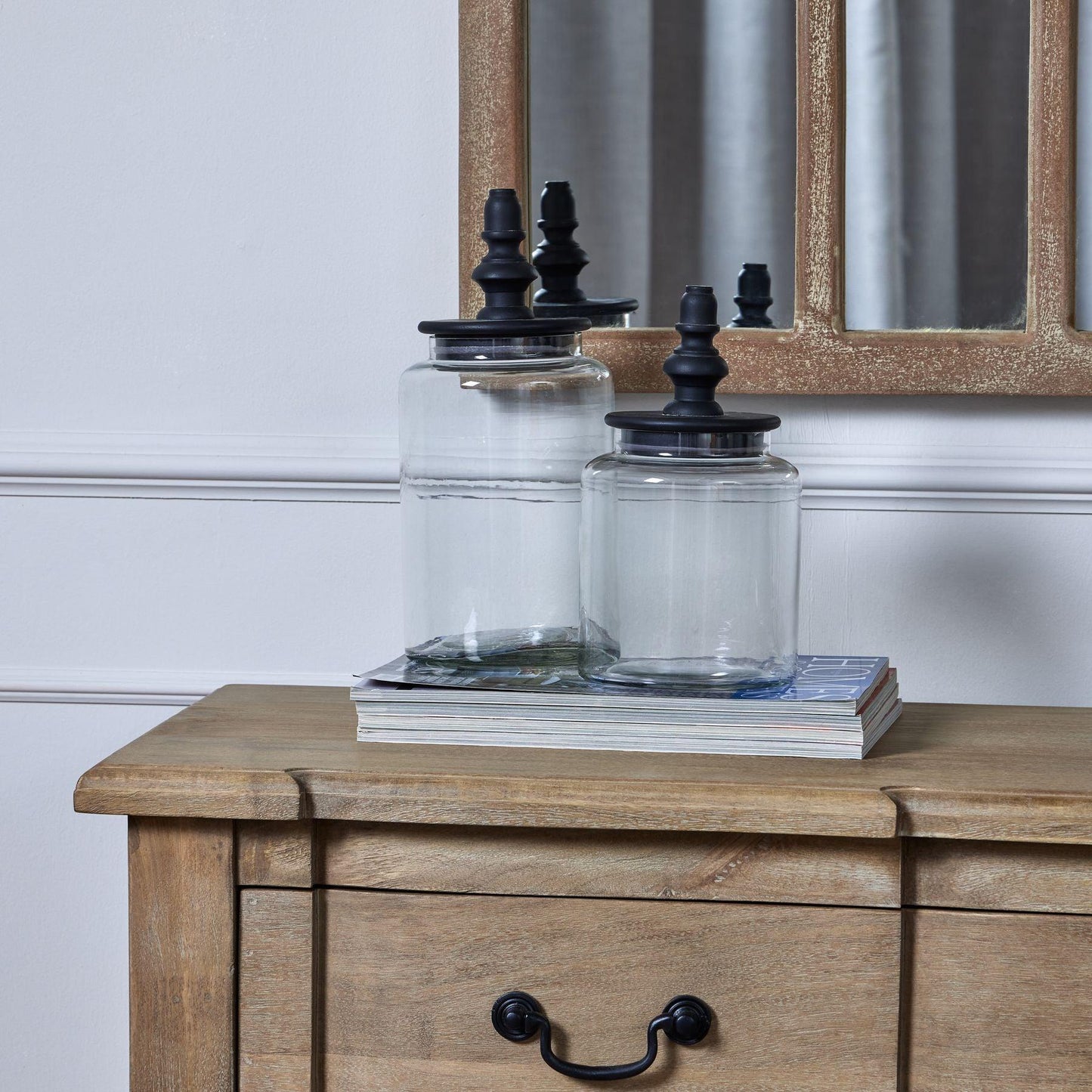 Black Finial Tall Glass Canister - Eudemonia Home Goods