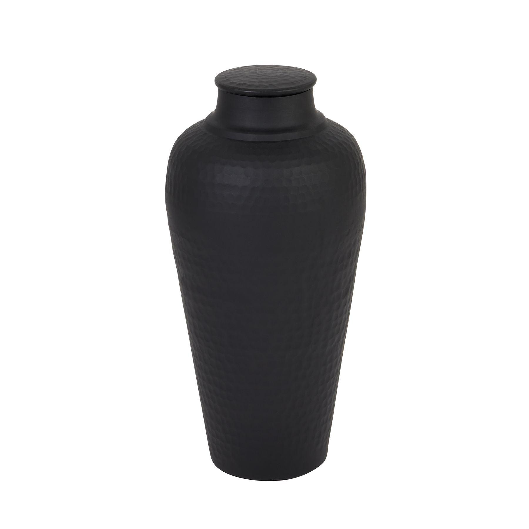 Matt Black Hammered Vase With Lid - Eudemonia Home Goods