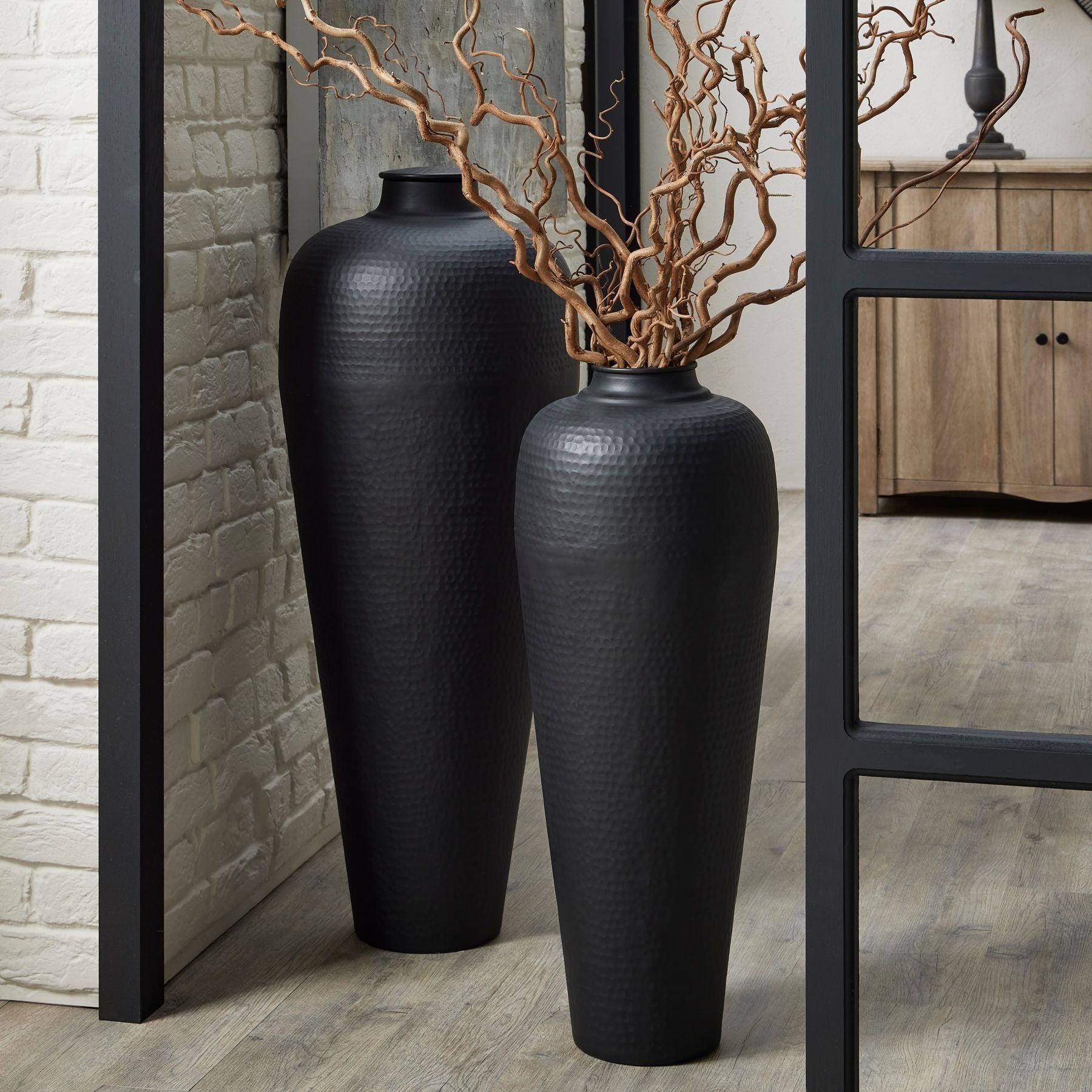 Matt Black Medium Hammered Vase Without Lid - Eudemonia Home Goods