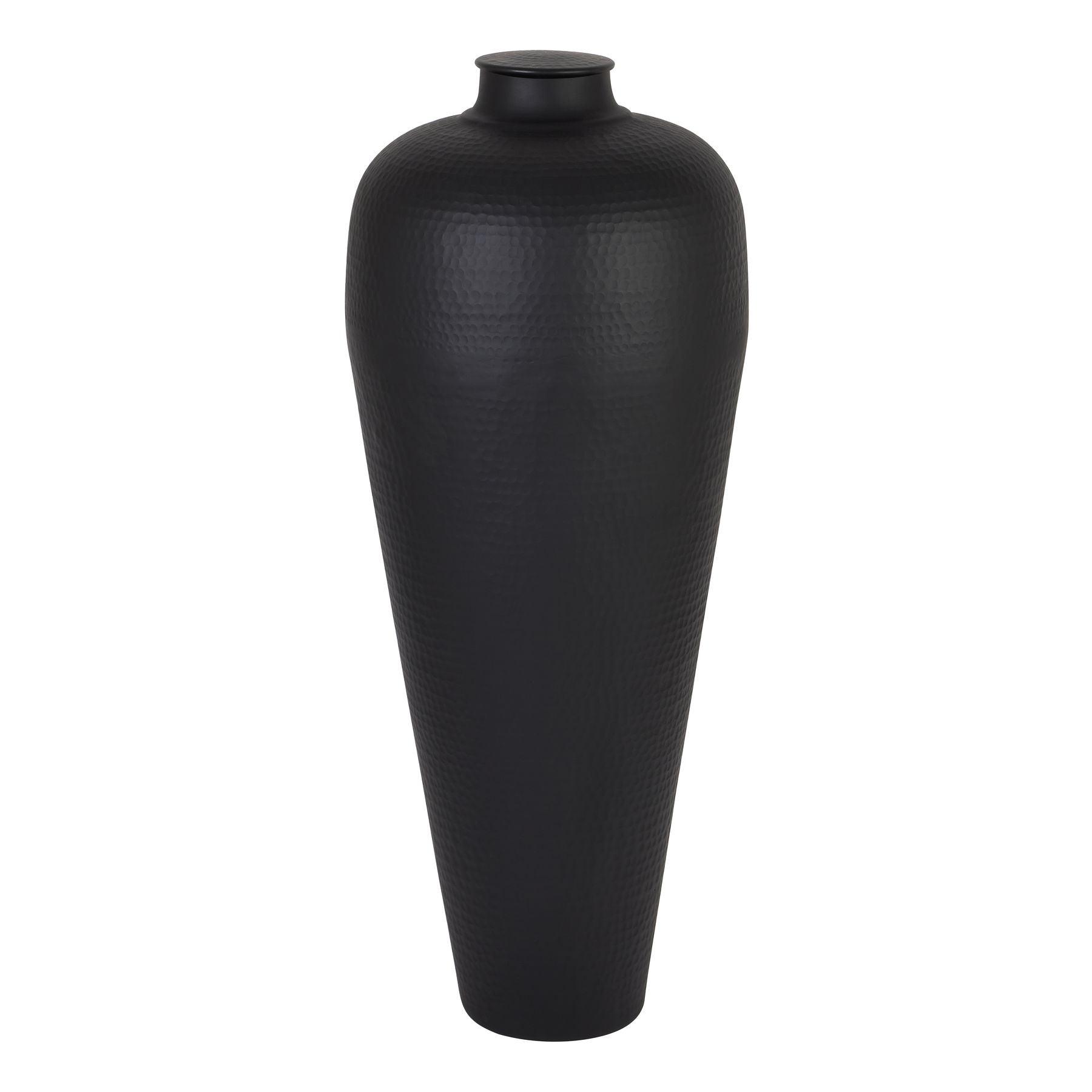 Matt Black Large Hammered Vase With Lid - Eudemonia Home Goods