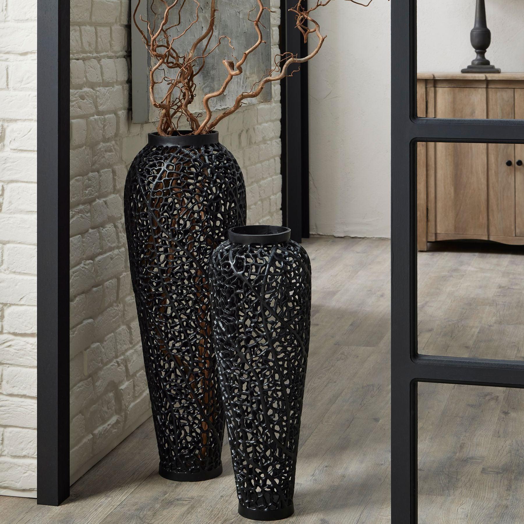 Black Cast Lattice Vase - Eudemonia Home Goods