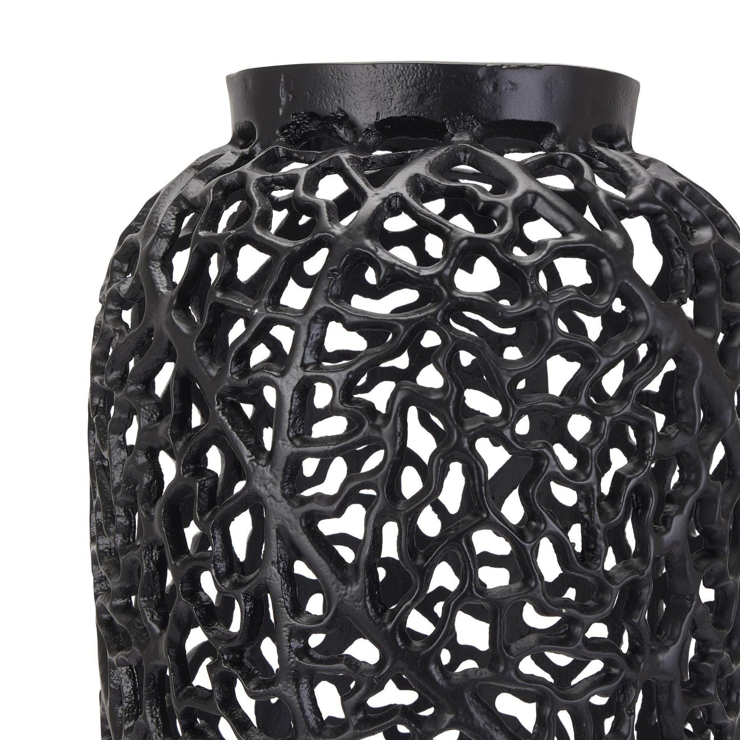 Black Cast Lattice Large Vase - Eudemonia Home Goods