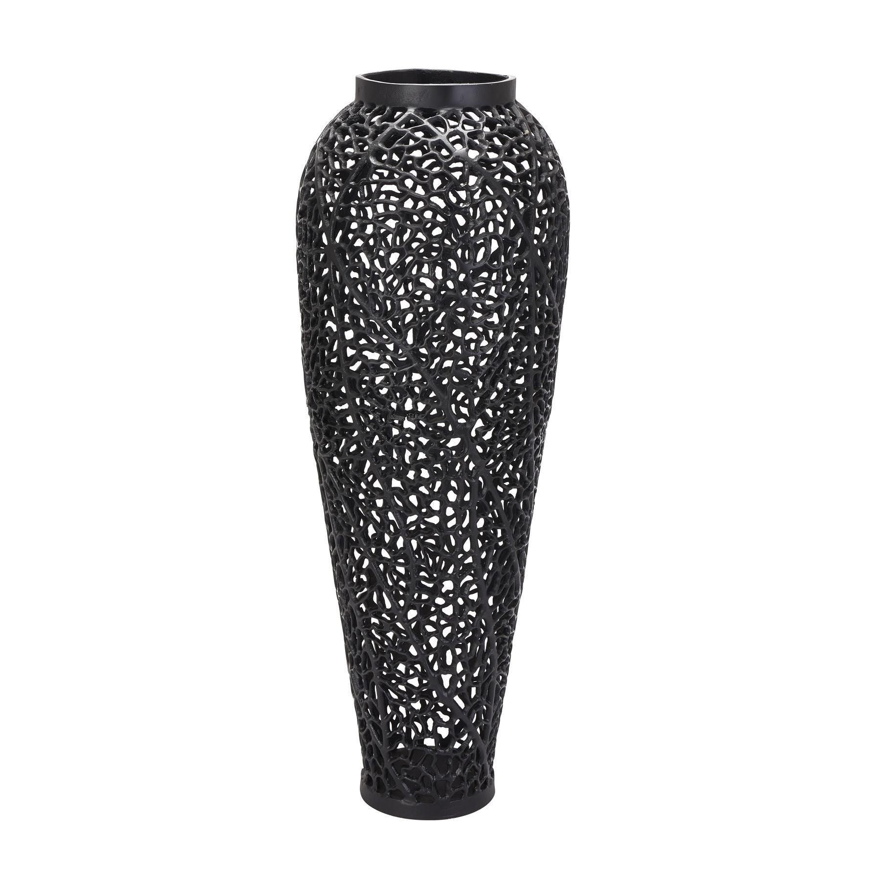 Black Cast Lattice Large Vase - Eudemonia Home Goods