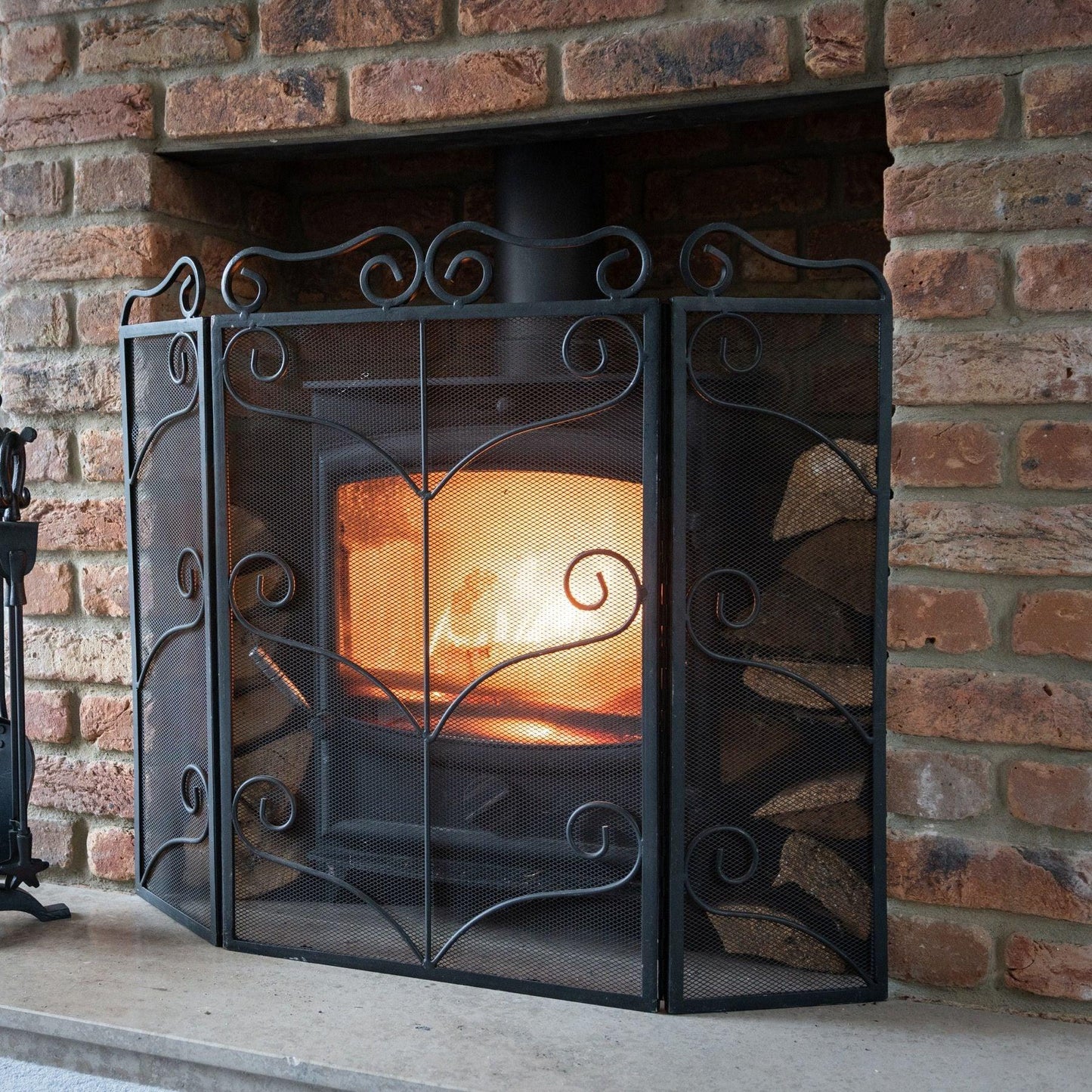 Heavy Large Black Ornate Fire Screen - Eudemonia Home Goods